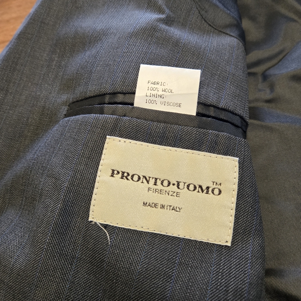 Pronto Uomo Firenzi  Gray Wool Sport Coat Made In Italy Super 100 Zignone 44L - Picture 8 of 9